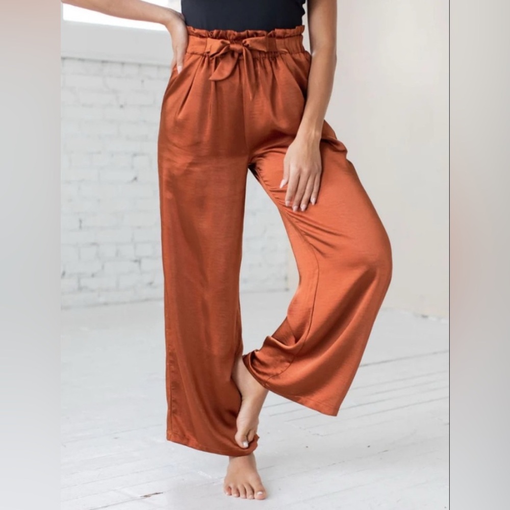 Skies Are Blue Burnt Orange Satin Pants Size L